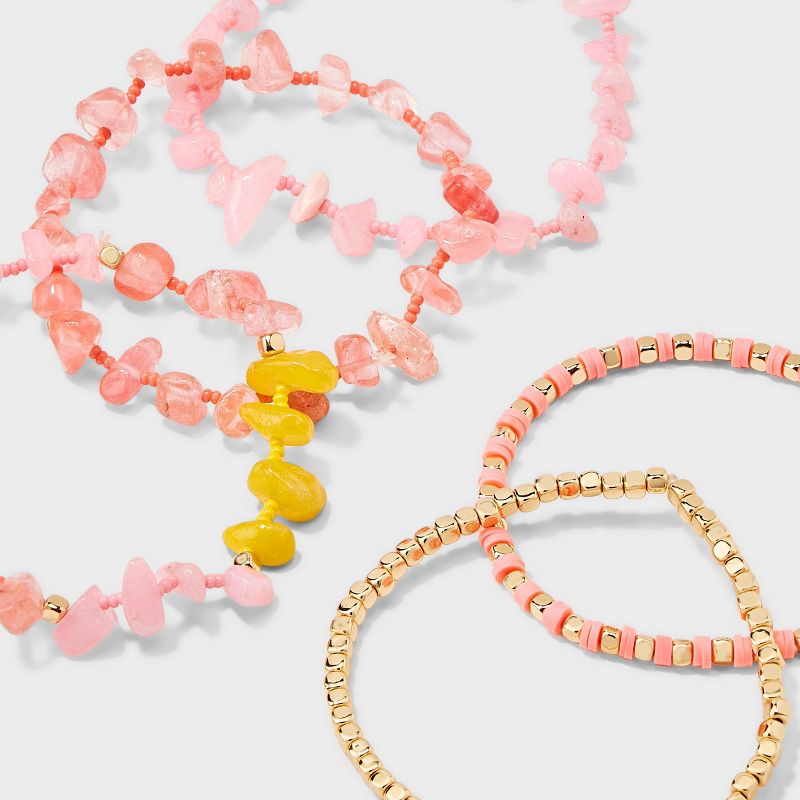Stretch Bracelet with Semi Precious Dyed Cherry Quartz Set 5pc - Universal Thread&#8482; Pink/Gold, 5 of 6