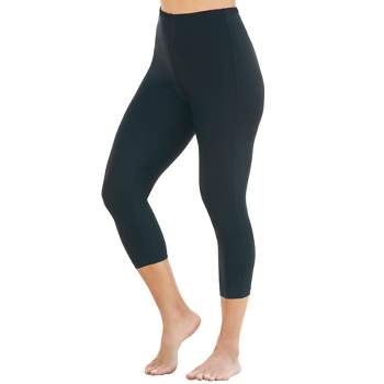 Women Black Plus Size Swim Pants Long Swim Shorts High Waisted Swim Capris  UPF 50+ Sun Protection Rash Guard Swimming Leggings 22W