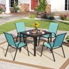 Tangkula Set of 4 Stackable Patio Chairs All Weather Resistant Breathable & Quick-Dry Fabric Outdoor Dining Chairs w/Armrests Turquoise Blue - 3 of 4
