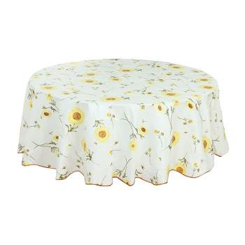 60" Dia Round Vinyl Water Oil Resistant Printed Tablecloths Yellow Sunflower - PiccoCasa