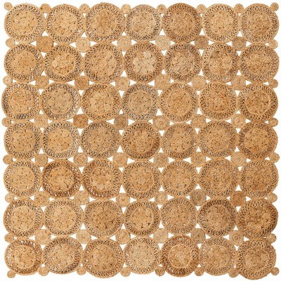 Handmade Braided Jute Square Rug in Natural Brown