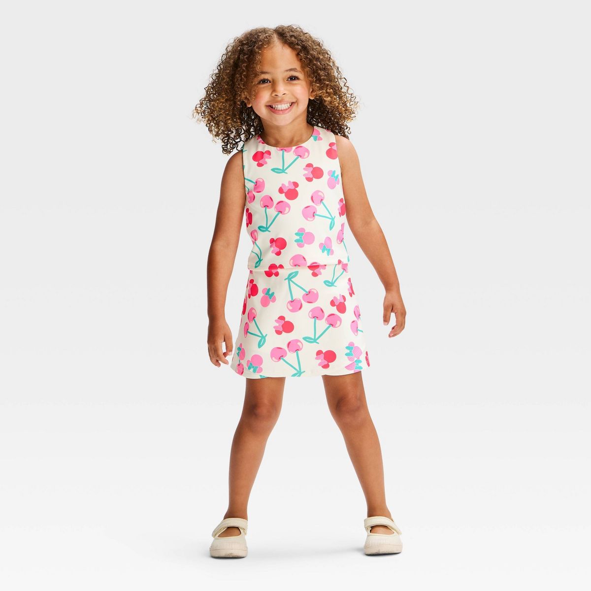Toddler Girls' 2pc Disney Minnie Mouse Cherries Athletic Tank and Skort Set - White