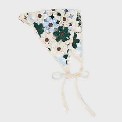 Knitted Flowers Headscarf - Wild Fable™ Ivory/Blue/Brown/Green