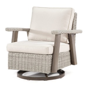 COWLOWN Beige Swivel Rocker Patio Chair, 360 Degree Outdoor Wicker Chair with Cushion, All-Weather Dining Chair for Porch, Deck, Garden - 1 of 4
