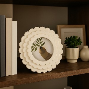Decorative Round Scallop Picture Frame for Home Decor - Elegant Photo Frame for Tabletop Accent, Mantel, or Living Room Decor - 6.5", Ivory - 1 of 4