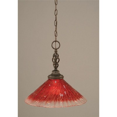 Toltec Lighting Elegante 1 - Light Pendant in  Dark Granite with 16" Raspberry Crystal Shade
