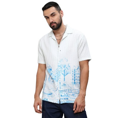 Campus Sutra Men Men's Chalk White:Azure Blue Landscape Strokes Shirt