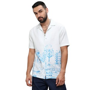 Campus Sutra Men Men's Chalk White:Azure Blue Landscape Strokes Shirt - 1 of 4