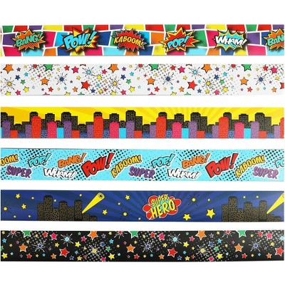 Bright Creations 78 Pack Comic Book Bulletin Board Banner Borders Classroom Decorations, 6 Designs, 36 x 2.3 in