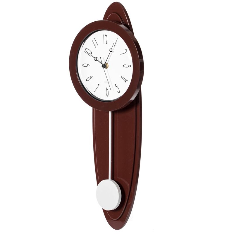 Clockswise Modern Grandfather Brown Oval Pendulum Plastic Wall Clock for Living Room, Kitchen, or Dining Room, 3 of 8