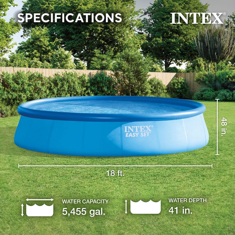 Intex Easy Set 18 Feet by 48 Inch Round Outdoor Backyard Inflatable Swimming Pool Set with Cover, Ladder, and Filter for Pools Above Ground, Blue, 2 of 7