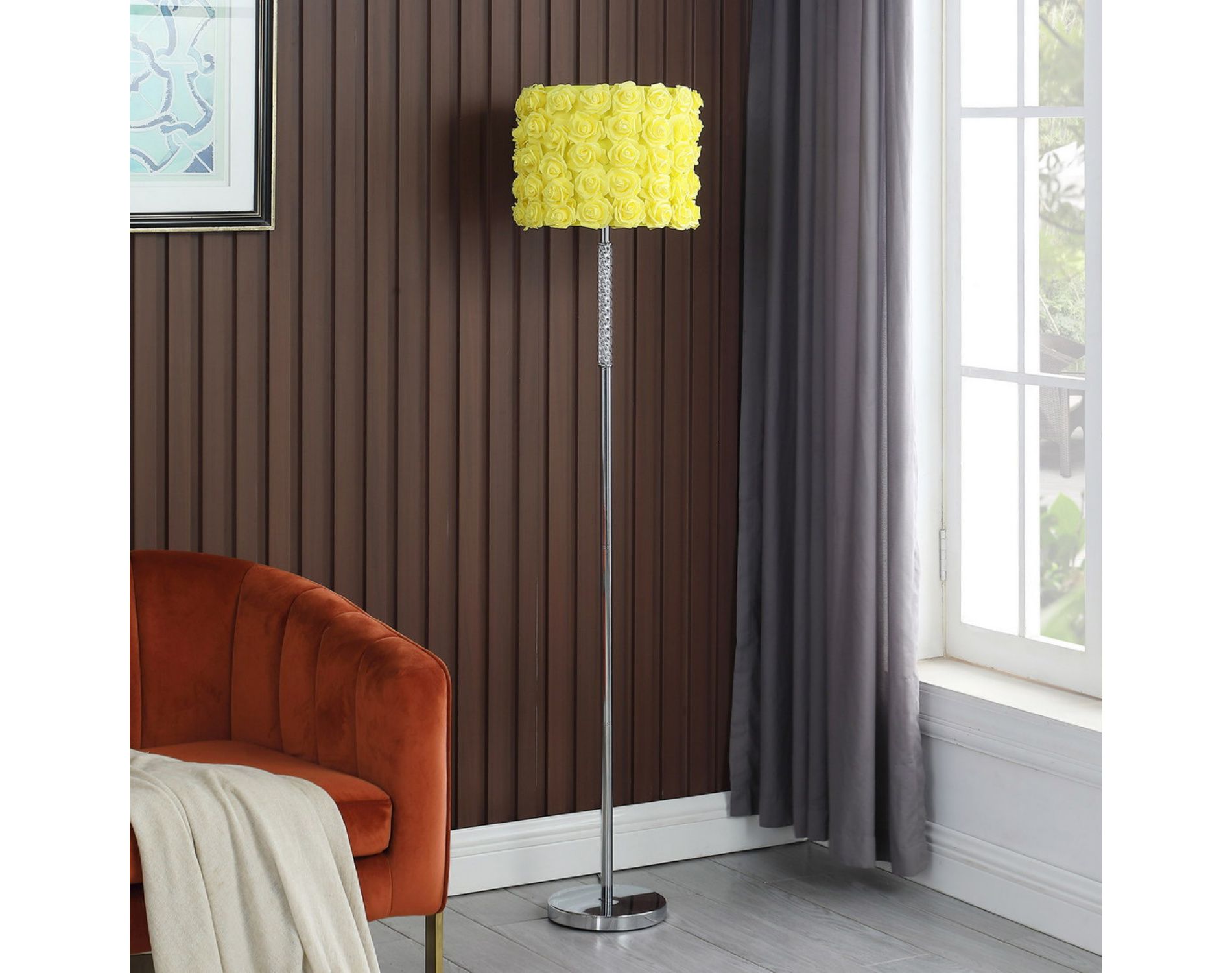 GDFStudio Steele 63" Yellow Rose Twisted Acrylic Floor Lamp with Metal Base, Yellow