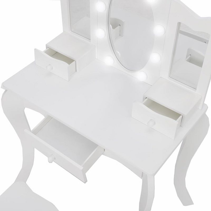 Whizmax 2 in 1 Wooden Princess Makeup Desk Dressing Table with Mirror, Light,Stool & Drawer, White, 4 of 7