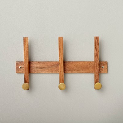 Millwork Double Row Hook Shelf Wood and Zinc Metal Silver/Light Amber -  Alaterre Furniture
