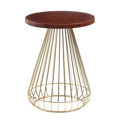 MH London Melody  20" Solid Wood and Gold Metal End Table with Round Top