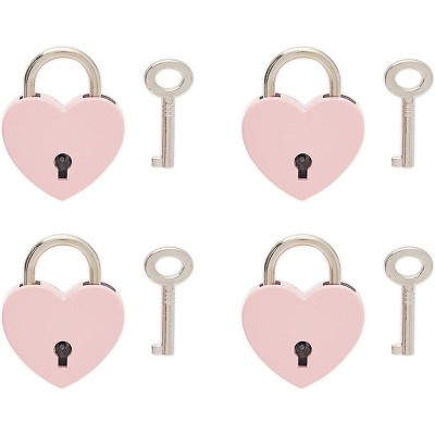 Okuna Outpost 4 Pack Mini Heart Shaped Locks, Small Padlocks with Keys for Diaries, Journals and Box, Pink