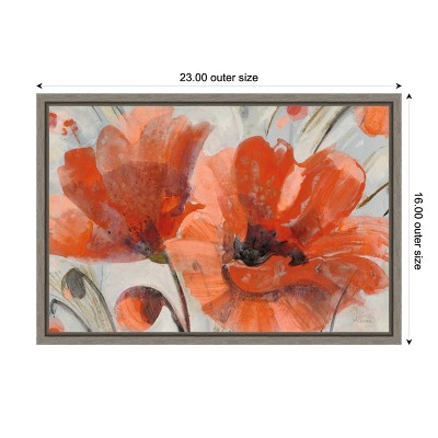 Vibrant Floral Gray Framed Canvas Wall Art Print 23" x 16"