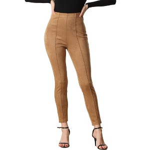 INSPIRE CHIC Women's Faux Suede High Waisted Elastic Slim Casual Leggings Pants - 1 of 4