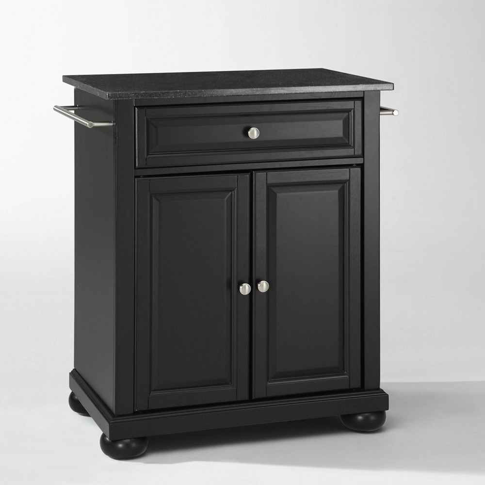 Alexandria Black Granite Top Portable Kitchen Island/Cart Black - Crosley: Adjustable Shelf, Towel Bars, Locking Wheels