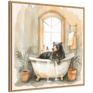 Kate & Laurel All Things Decor 30"x30" Sylvie Black Bear Bathroom Watercolor Framed Canvas by The Creative Bunch Studio Natural - 1 of 4