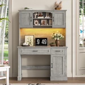 47" Executive Desk with Hutch, Drawers & LED Light, Computer Desk with Charging Station - 1 of 4