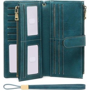 Women’s Large Leather Wallet – RFID Blocking Bifold Wristlet Clutch with Double Zipper Pocket, Credit Card Holder, Slim & Spacious Design - 1 of 4