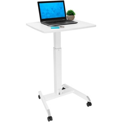White Adjustable Height Rolling Laptop Cart with Pneumatic Lift