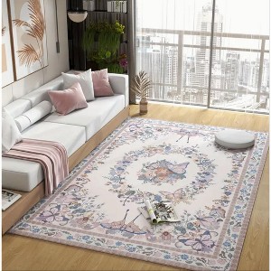 Small Butterfly Print Washable Area Rug, Low Pile Non-Slip Polyester Mat for Bedroom & Living Room - 1 of 4