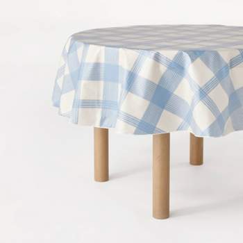 70" Round Oiled Tablecloth Blue Plaid - Threshold™ designed with Studio McGee