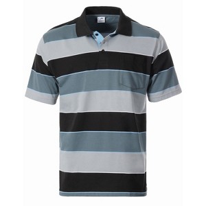 Gioberti Men's Slim Fit Wide Striped Polo Shirt With Pocket - Contrasting Collar Short Sleeve Yarn Dye - 1 of 4