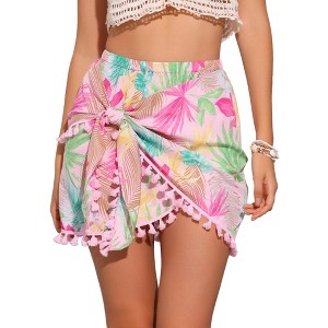 INSPIRE CHIC Women's Boho Floral Tie Knot Elastic Waist Tassel Hem Mini Skirts - 1 of 4