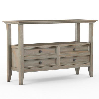 Solid Wood Transitional Console Sofa Table with 2 Double Deep Drawers, Open Shelf and Tapered Legs