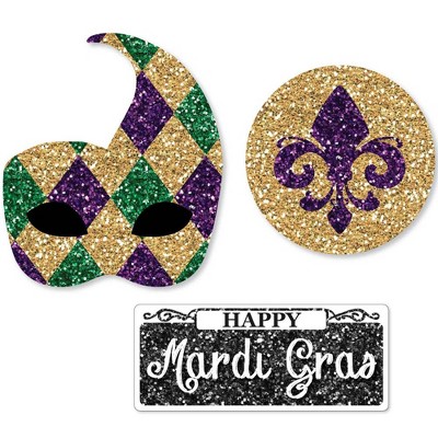 Big Dot of Happiness Mardi Gras - DIY Shaped Masquerade Party Cut-Outs - 24 Count