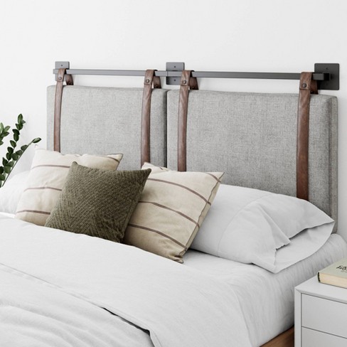 King Upholstered Wall Mount Floating Headboard Feather Gray - Nathan ...