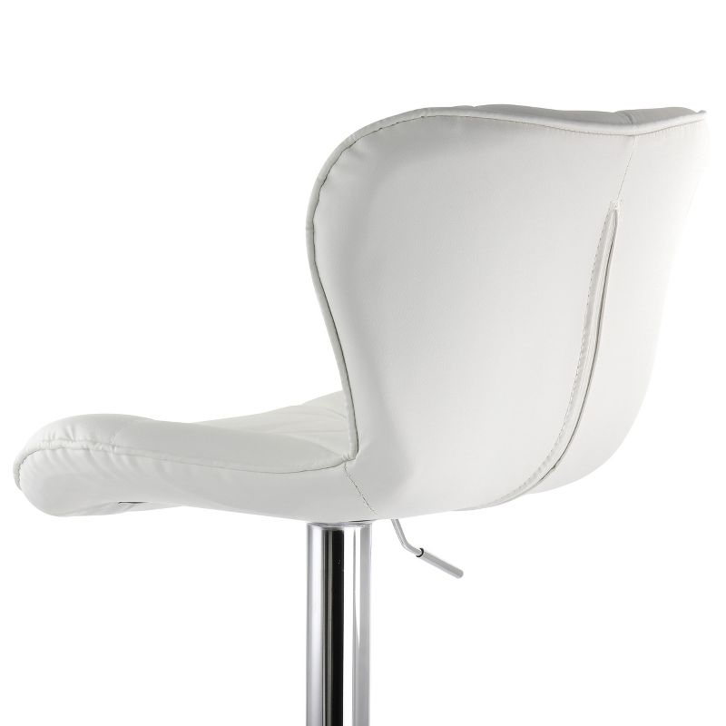 Elama 2 Piece Diamond Tufted Faux Leather Adjustable Bar Stool in White with Chrome Base, 4 of 10
