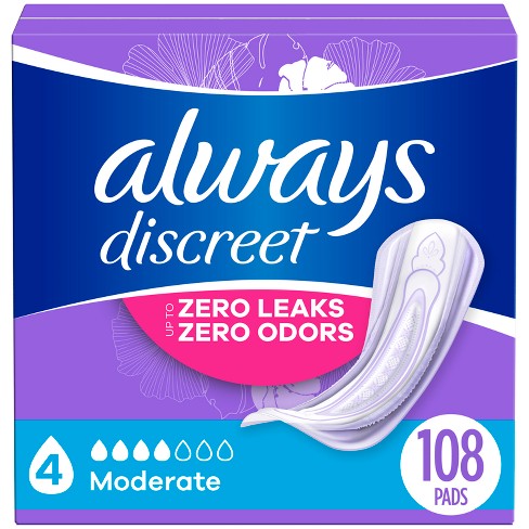 Discreet Incontinence Pads Moderate Flow, Size 4, 108 units – Always : Pads  and cup