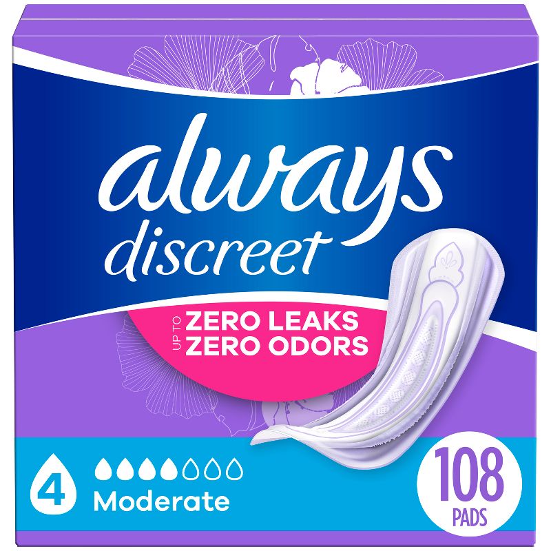 Always Discreet Incontinence & Postpartum Incontinence Pads for Women - Moderate Absorbency - Size 4, 1 of 15