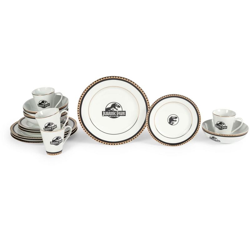 Ukonic Jurassic Park Logo 16-Piece Ceramic Dinnerware Set Replica | Plates, Bowls, Mugs, 1 of 7
