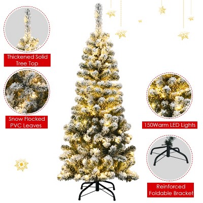 4.5ft Snow Flocked White Pencil Christmas Tree with LED Lights