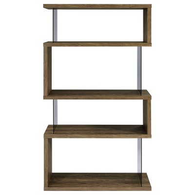 63" Walnut and Glass Zig Zag Bookcase