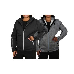 Blu Rock  Women's Relaxed Fit  Faux Shearling Fleece Lined Classic Tech Full Zip Hoodie -2 Pack - 1 of 4