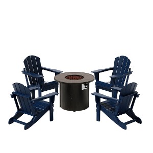 WestinTrends Outdoor Patio Folding Adirondack Chair With Round Fire Pit Table Sets - 1 of 2