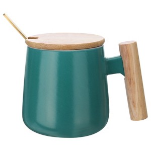 Unique Bargains Ceramic Simple Wooden Handle Handmade Coffee Mug - 1 of 4