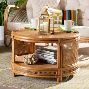 bali & pari Louis Modern Bohemian Natural Brown Rattan Coffee Table - 1 of 4