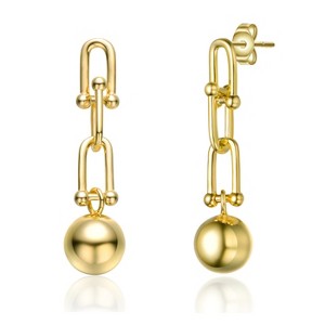 Guili U-Shaped Link Chain Drop Earrings in 14k Yellow Gold Plating with Golden Ball Accent, A Bold & Chic Statement Piece for Any Occasion - 1 of 2