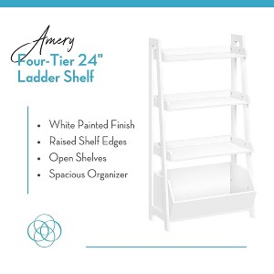 RiverRidge Amery 4-Tier 24in Ladder Shelf with Display Shelf and Storage Organizer Bin - White with 2 5in Fabric Bins - 1 of 4