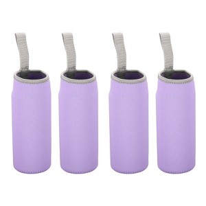 Unique Bargains Neoprene Insulated Water Bottle Sleeve with Finger Strap 2.56"x7.09" 4 Pcs Light Purple - 1 of 4