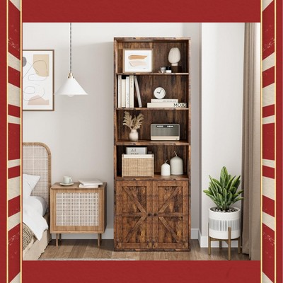 Garvee 71.4 Inch Tall Industrial Bookcase with Doors ¨C Farmhouse 6-Shelf Display Storage for Home Office, Living Room, Bedroom,