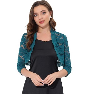 Allegra K Women's Elegant Ruffle Collar Sheer Floral Lace Crop Shrug - 1 of 4