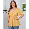 Womens Plus Size Sweetheart Neck Short Sleeves Tunic Tops Pleated Peplum Babydoll Casual T shirts Floral Summer Blouse - 3 of 4